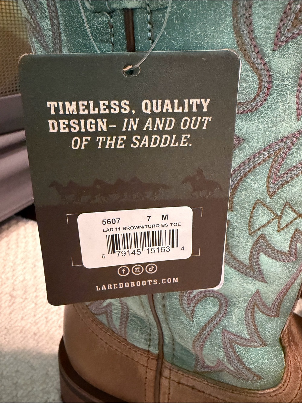Laredo Anita Leather Boot - Turquoise and Brown Western Cowboy Boots - Picture 4 of 6